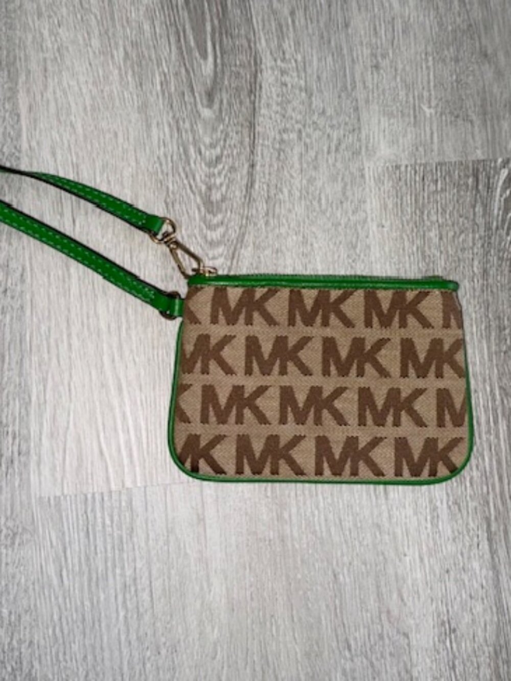 Michael Kors Logo Wristlet with Green Trim